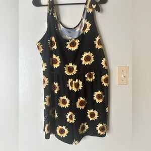 Sunflower Print Black Boho Festival Whimsigoth Romper Floral Beachwear XXL